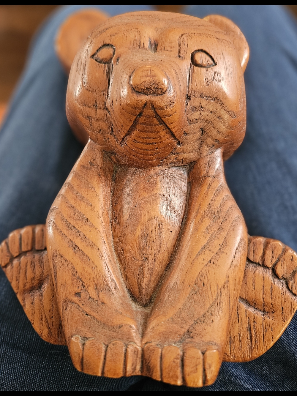 Hand-Carved Wooden Bear Figurine - Warm Brown